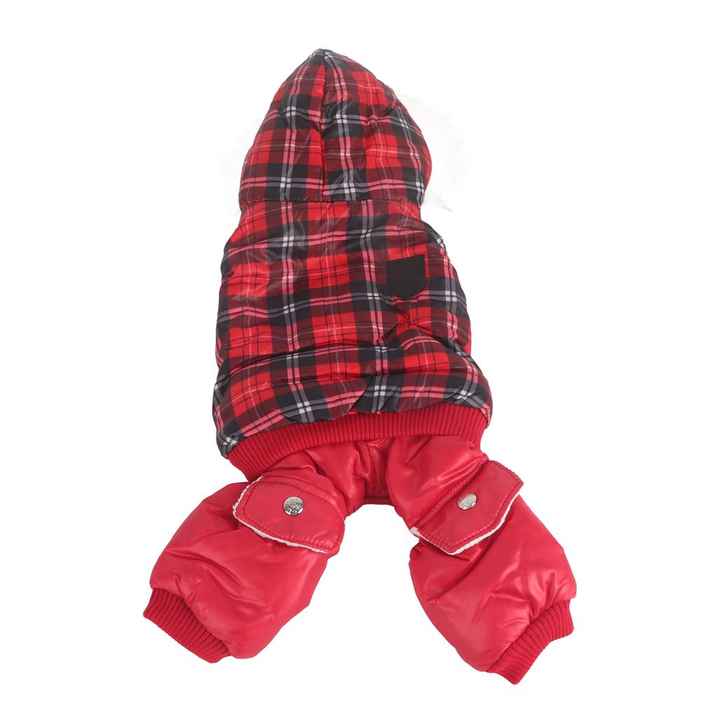 Dog Winter Coat Thicken Polyester and Fleece Padded Plaid Pet Warm Hooded Clothes for Small Dogs