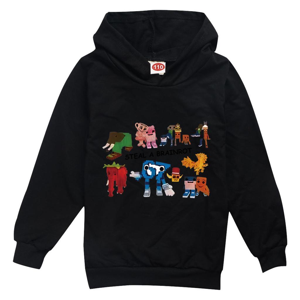 

9191 Дитяча толстовка з довгими рукавами з принтом Steal a Brainrot 67 Six Seven для хлопчиків і дівчаток 140cm чорний