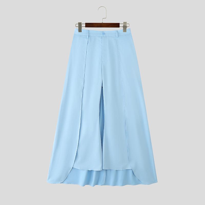 

INCERUN Мужские брюки на молнии с высокой талией, двухслойные, однотонные, повседневные, свободные, длинные 3XL синий