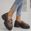 Fashion Women's Thick Soled Single Shoes Autumn New Round Head Deep Mouth Metal Buckle Non-slip Low-top Shoes