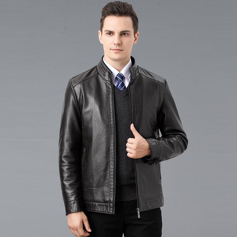 Genuine Leather Jacket Men's Fur All-in-one Young and Middle-aged Velvet Thickened Stand-up Collar Genuine Leather Jacket for Men