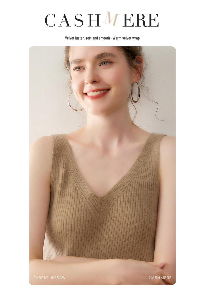 Lekasha Women's Cashmere Sleeveless V-Neck Wool Camisole for Autumn/Winter