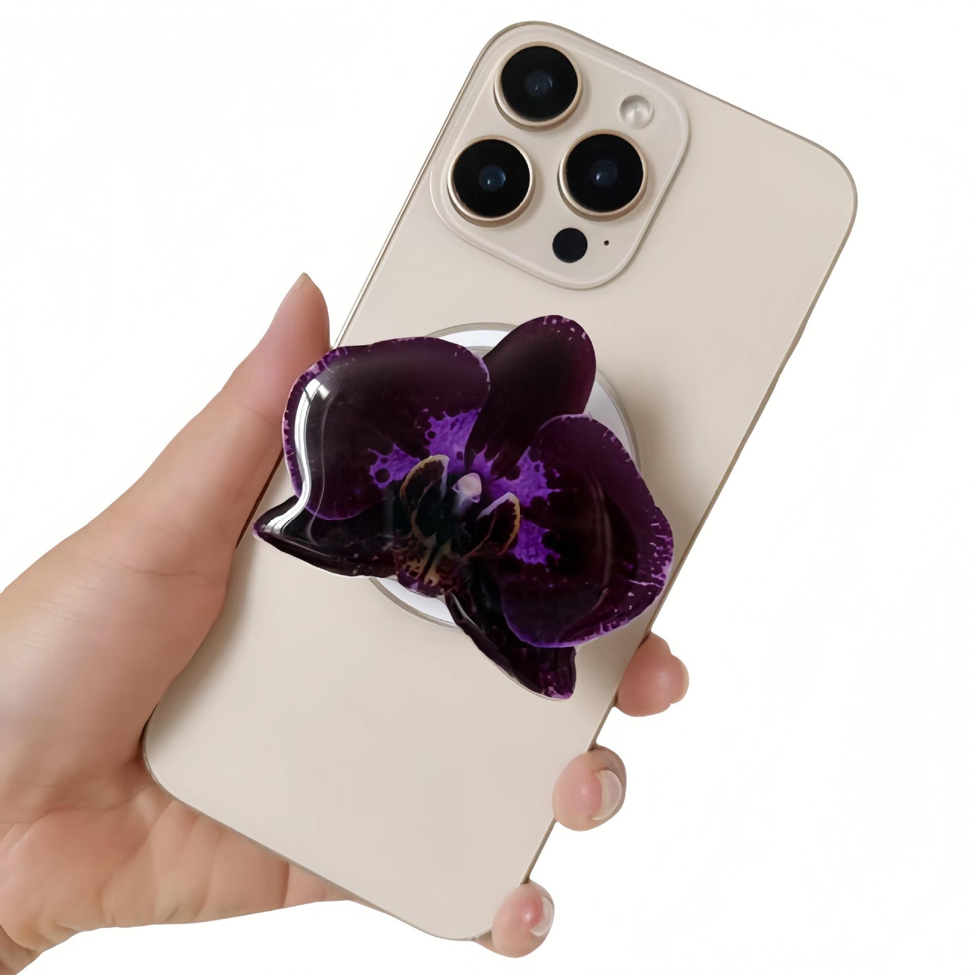 

Simulated Butterfly Orchid Colored Flower Magnetic Bracket Acrylic Color Painting Dropping Glue Factory Phone Bracket