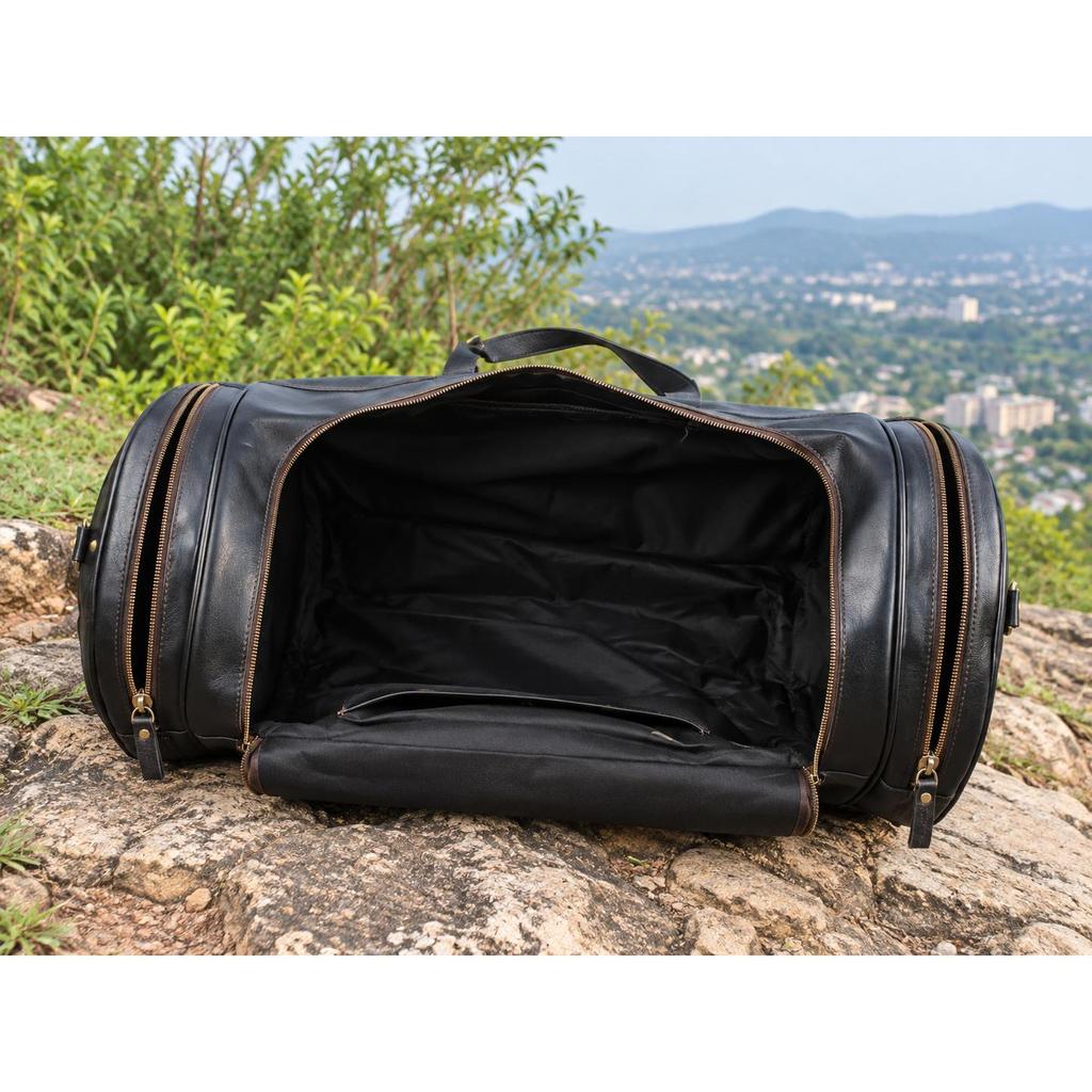 Handmade Buffalo Leather Duffle Bag: Full Grain Travel Gym Holdall