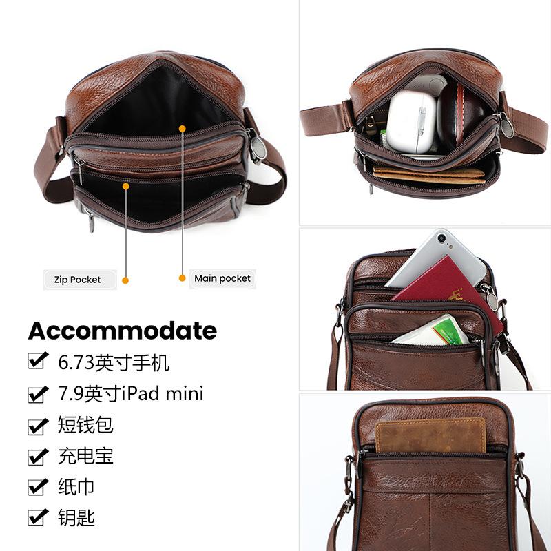 Leather Men'S Bag Simple Shoulder Messenger Bag First Layer Cowhide Classic Men'S Leather Bag Shoulder Bag