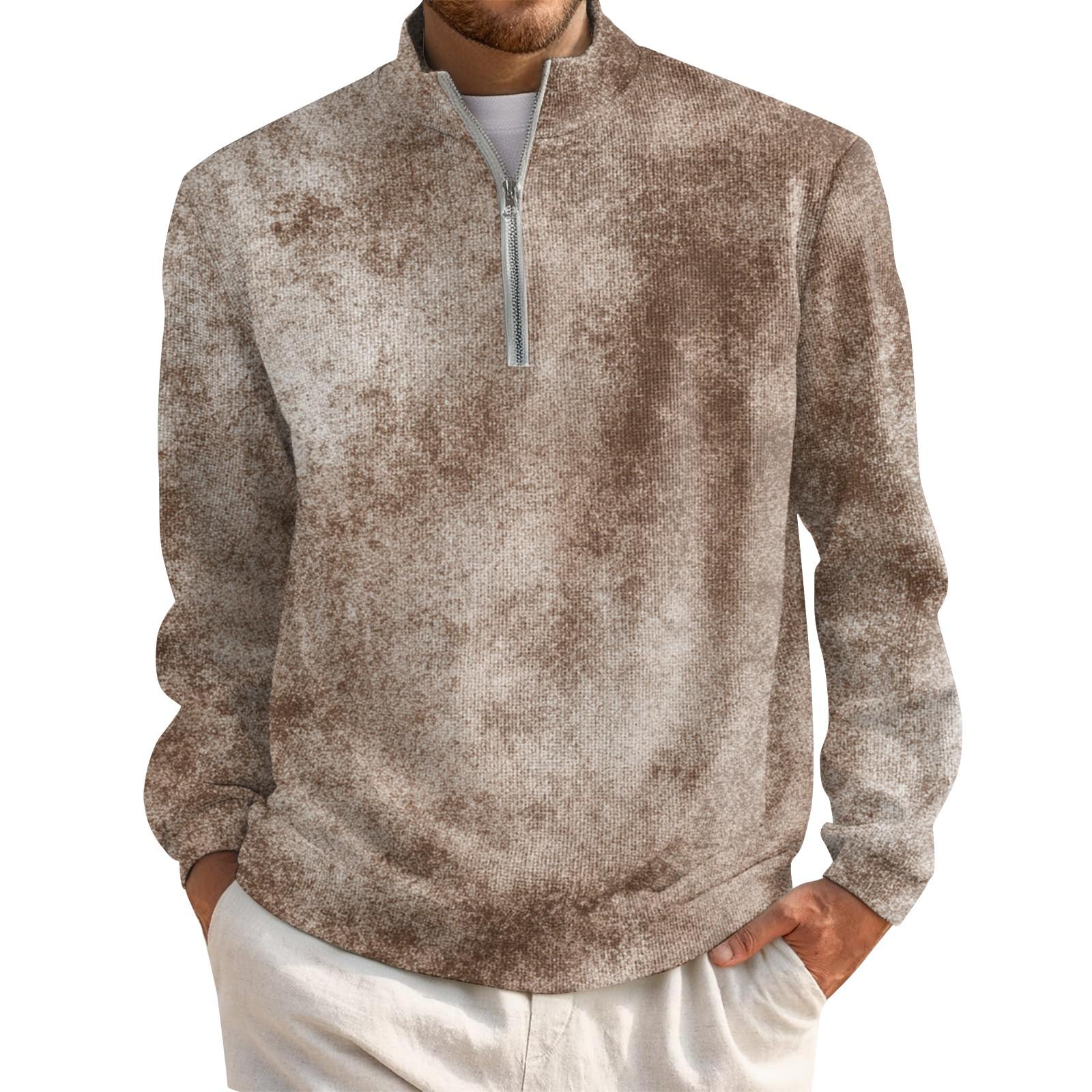 

Мужской короткий пуловер на молнии с высоким воротником и длинными рукавами M коричневый