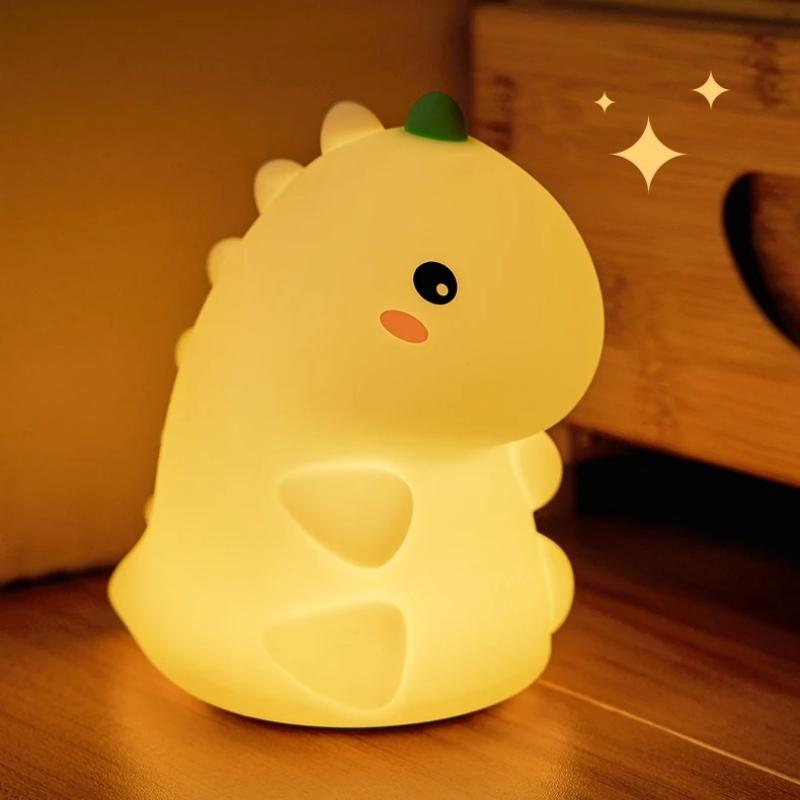 LED Night Light Dinosaur Silicone Night Lamp USB Rechargeable Timing Bedside Table Lamp Room Decor Kids Baby nightlight Gift