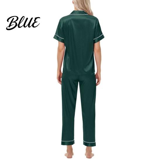 Front Button V-neck Pajamas 2 Pcs/Set Suit Satin Single-breasted Ice Silk Plus Size Cardigan Shirt V Elastic Band Pajama Bottoms Neck Notch