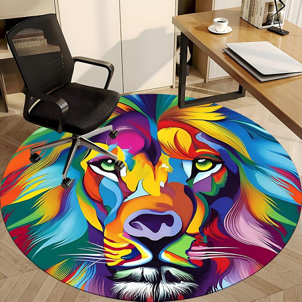 1pc Colorful Lion Face Carpet, Round Non Slip Durable Large Size Office Carpet, Suitable for Office