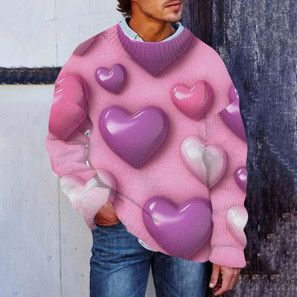 Men's Print Faux Sweater, Crewneck Sweatshirt, Loose Long-sleeved Top