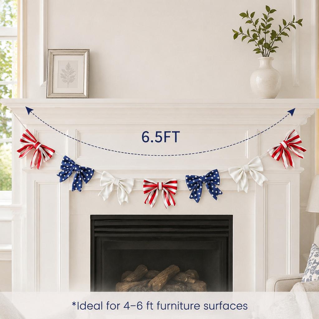 Patriotic Bow Garland Banner for Holiday Ceremony Home Decoration Arch Shaped Hanging Ribbon Bows for Indoor Outdoor Use