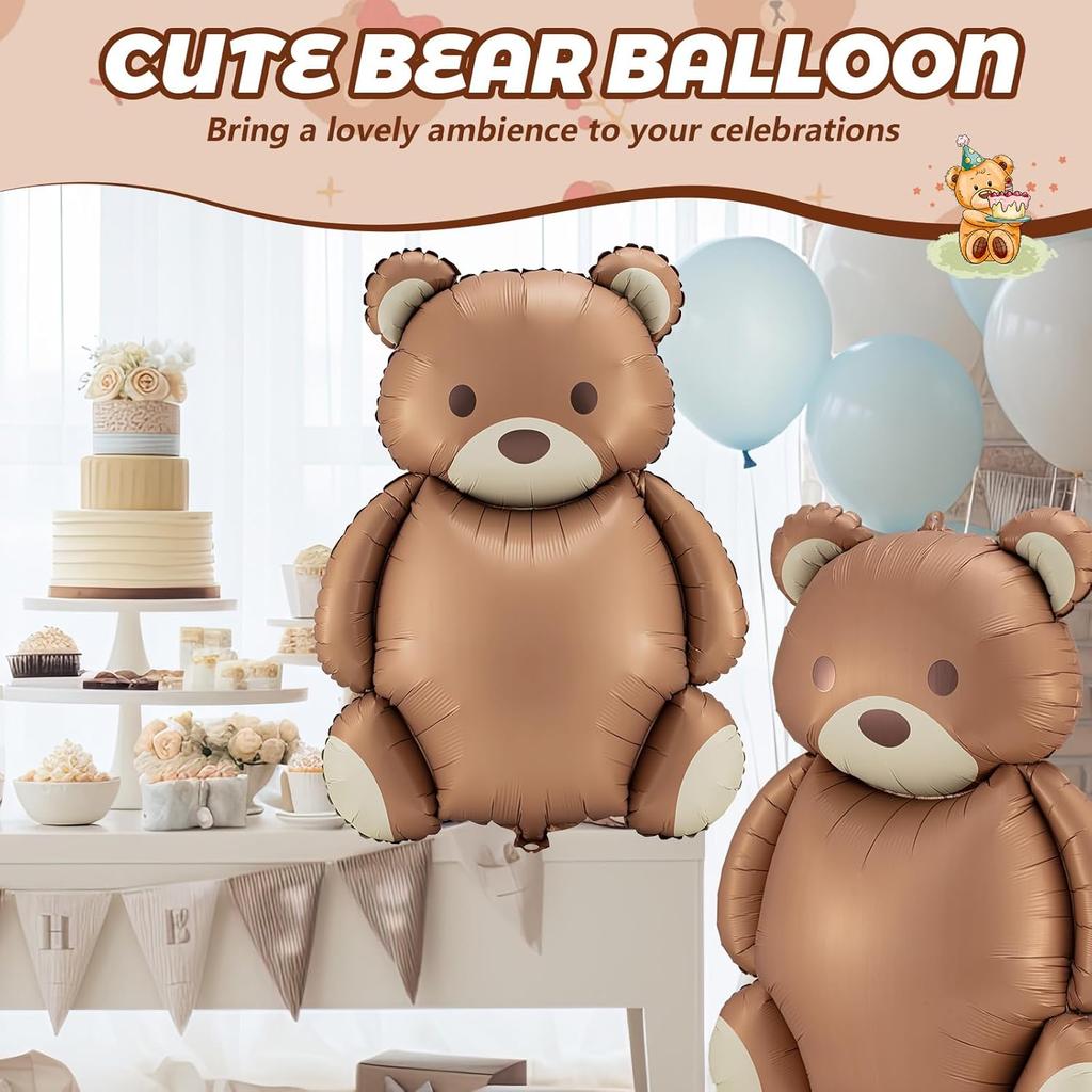 12 Pcs 35 Inch Big Brown Bear Balloons Matte Cartoon Bear Foil Birthday Balloons for Home Decor Jungle Animal Farm Safari Zoo Woodland Themed Party