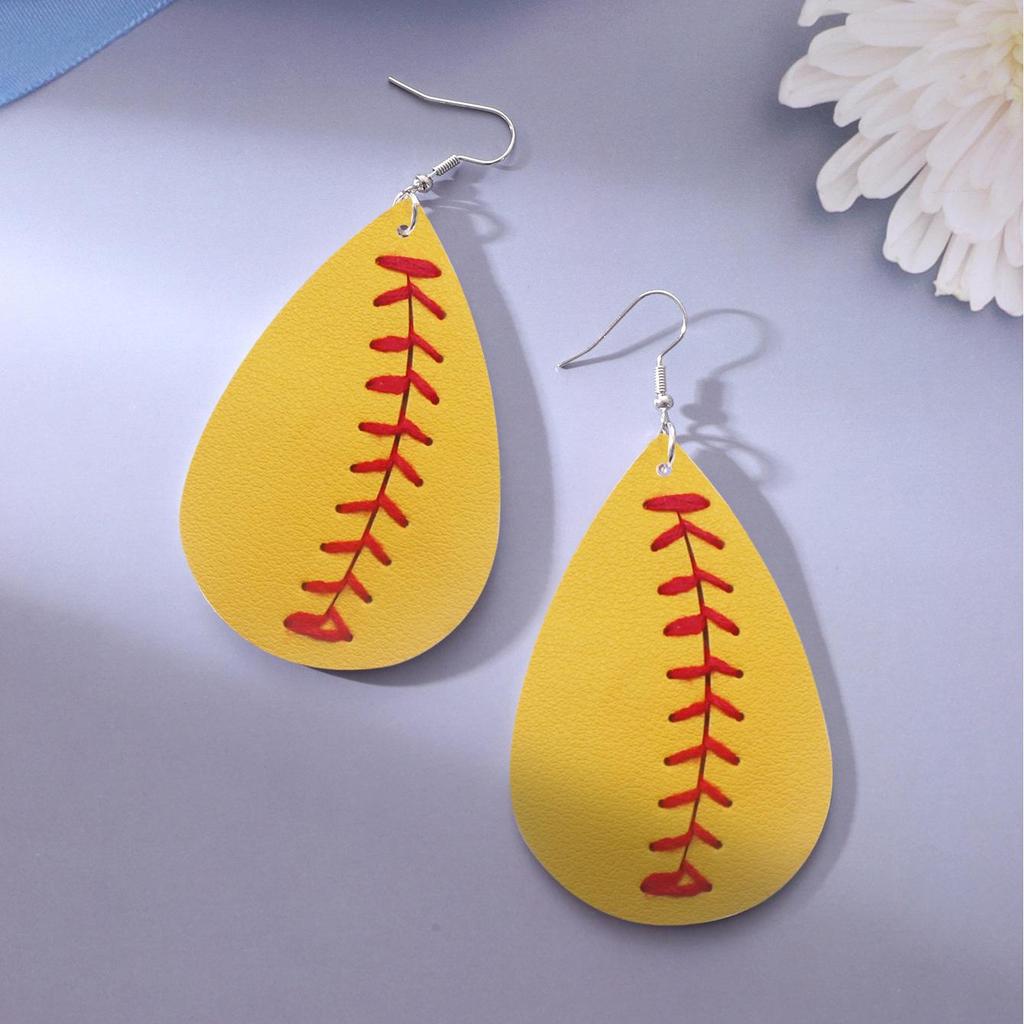 Handcrafted Leather Baseball Earring, Bracelet & Keychain Set with Baseball Pattern