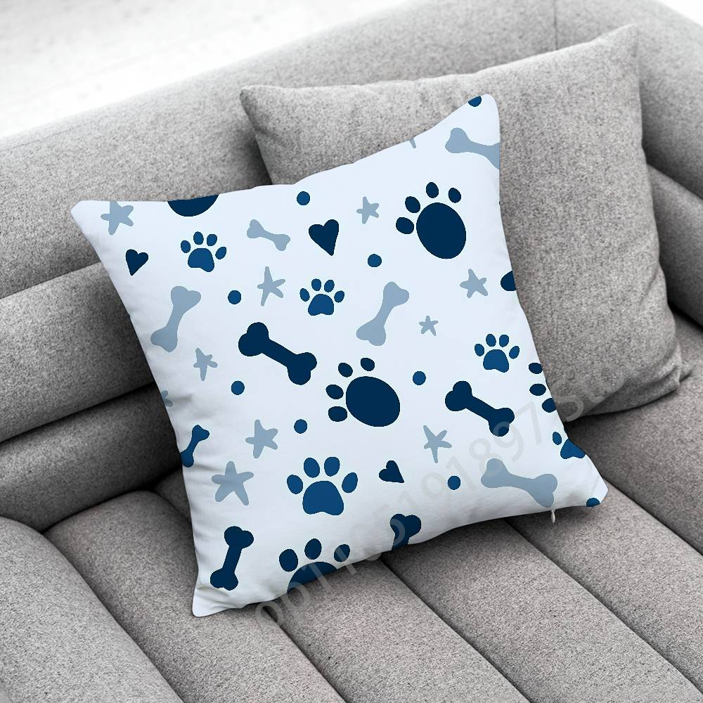 Dog Footprints Puppy Paw Print  Throw Pillow Case For 50x50cm 30x30cm 55x55cm 45x45cm 40x40cm Square Bed Pillowcase Cover