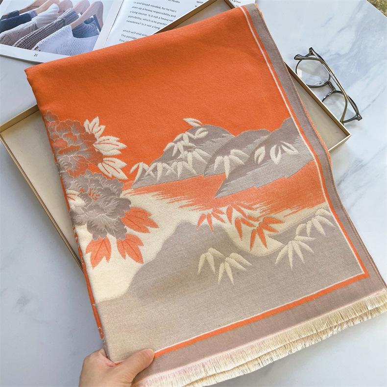 2024 jeseň/zima nová farba blokovaná imitácia kašmíru dámsky strapcový šál Zahustený teplý obojstranný žakárový vlnený šál