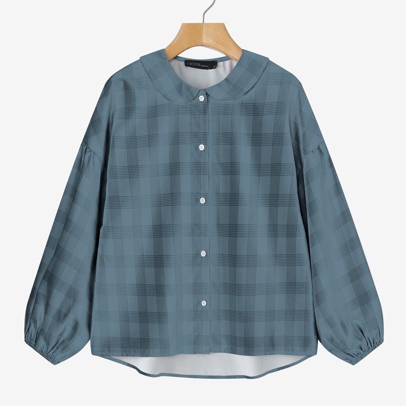 

ZANZEA Женская блузка с кукольным воротником, свободного кроя, с длинным рукавом, с принтом в клетку 5XL синий