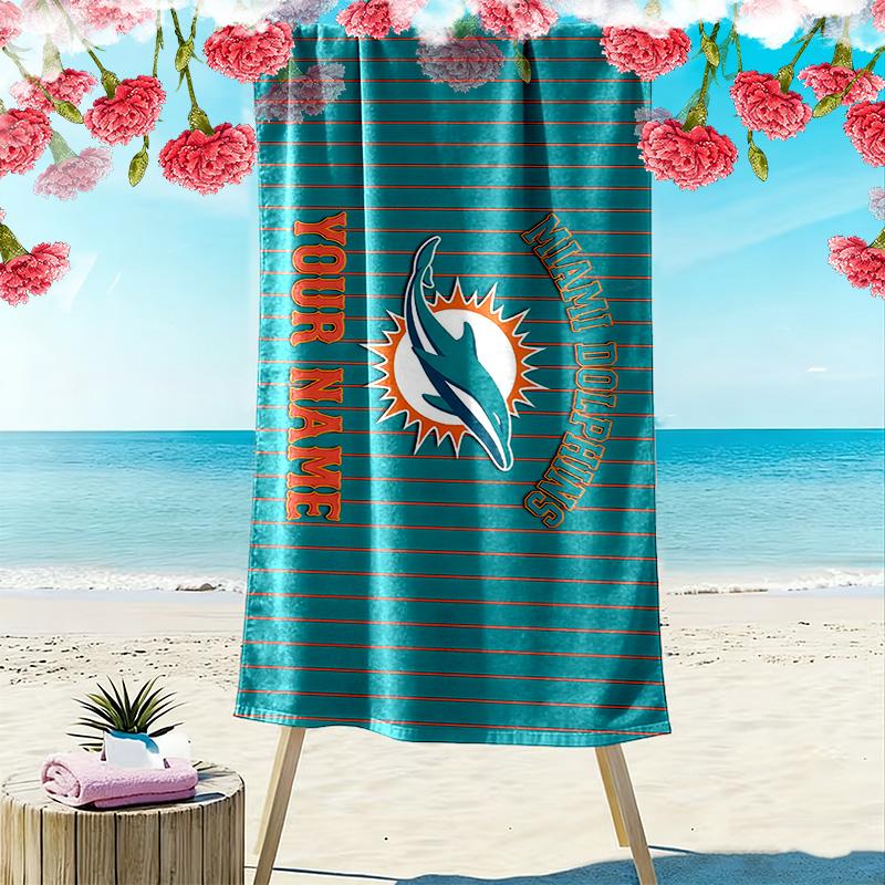Miami Dolphins Print Beach Towel, Large Soft Quick Dry Towel for Beach Camping Swimming