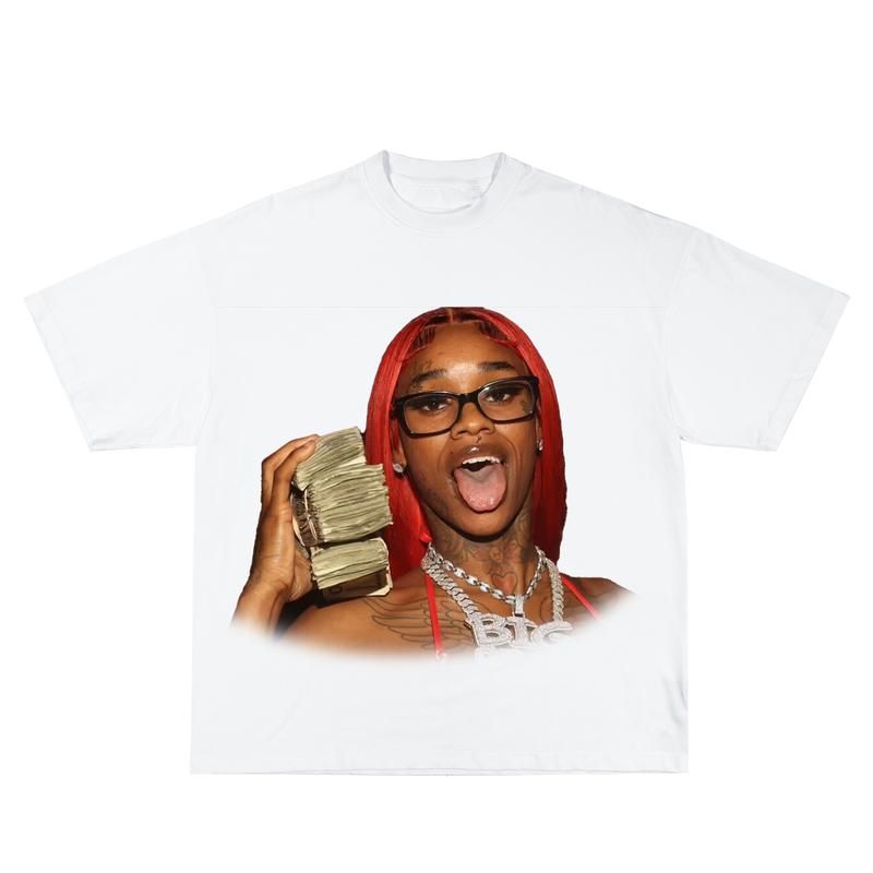 

Sexy red retro graphic unisex T-shirt, basketball style, 90s hip-hop vibe, Y2K aesthetic, classic retro, celebrity-inspired unisex T-shirt. S