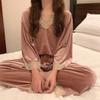 Gold Velvet Lace Pajama Set for Women Autumn and Winter Long Sleeve Women's Nightgown Set Plus Size Home Wear