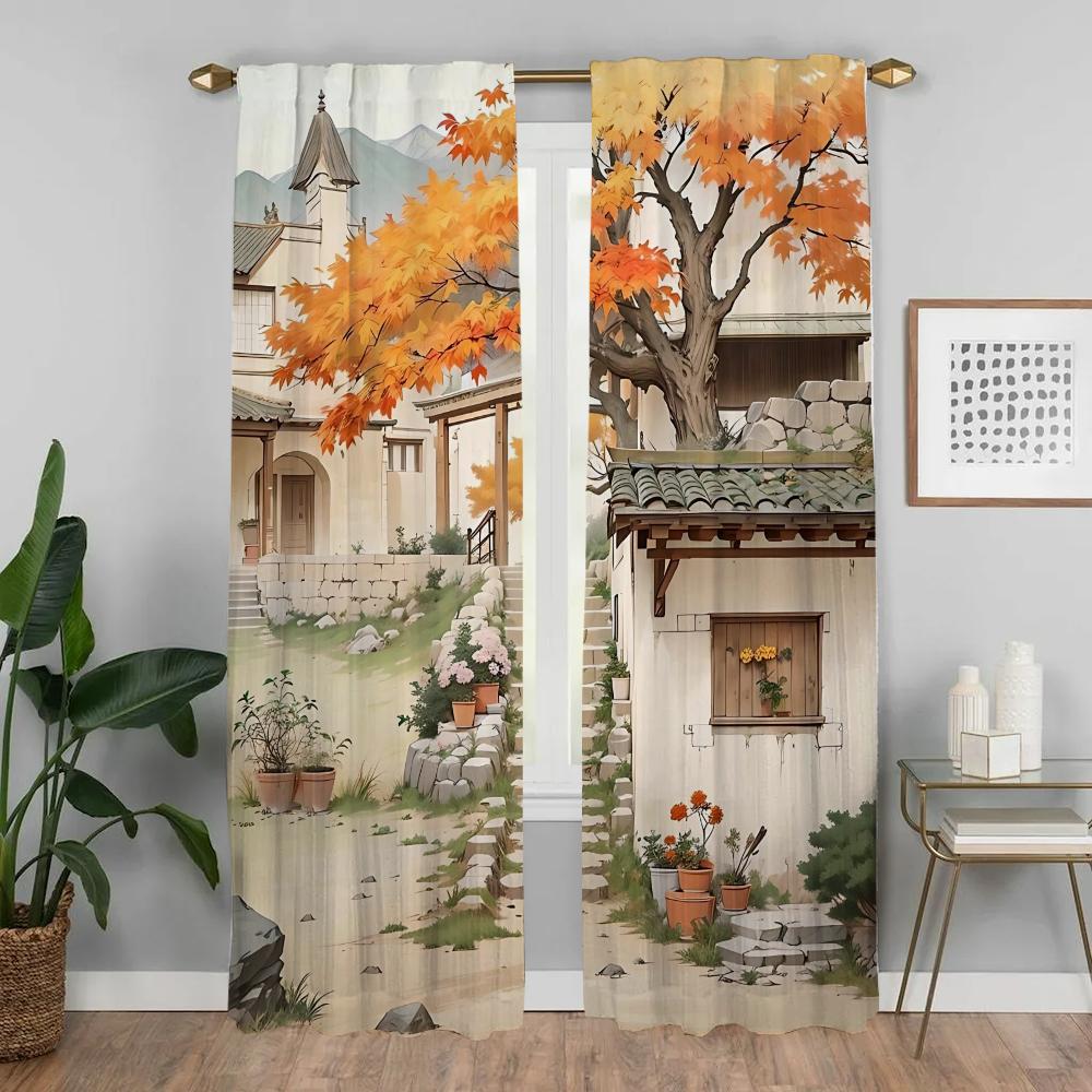 Autumn Days Myggnät 2 Delar Tyll för Sovrum Mörkläggningsgardin Avskärmning Rullgardiner Heminredningsgardiner Rum