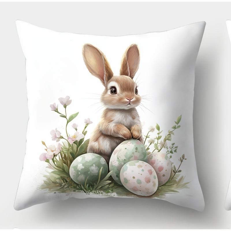 Easter Bunny Pillow Covers Decorate Polyester 100% Zipper Closure Printed Cushion Cases for Home & Office Decor Pillowcase