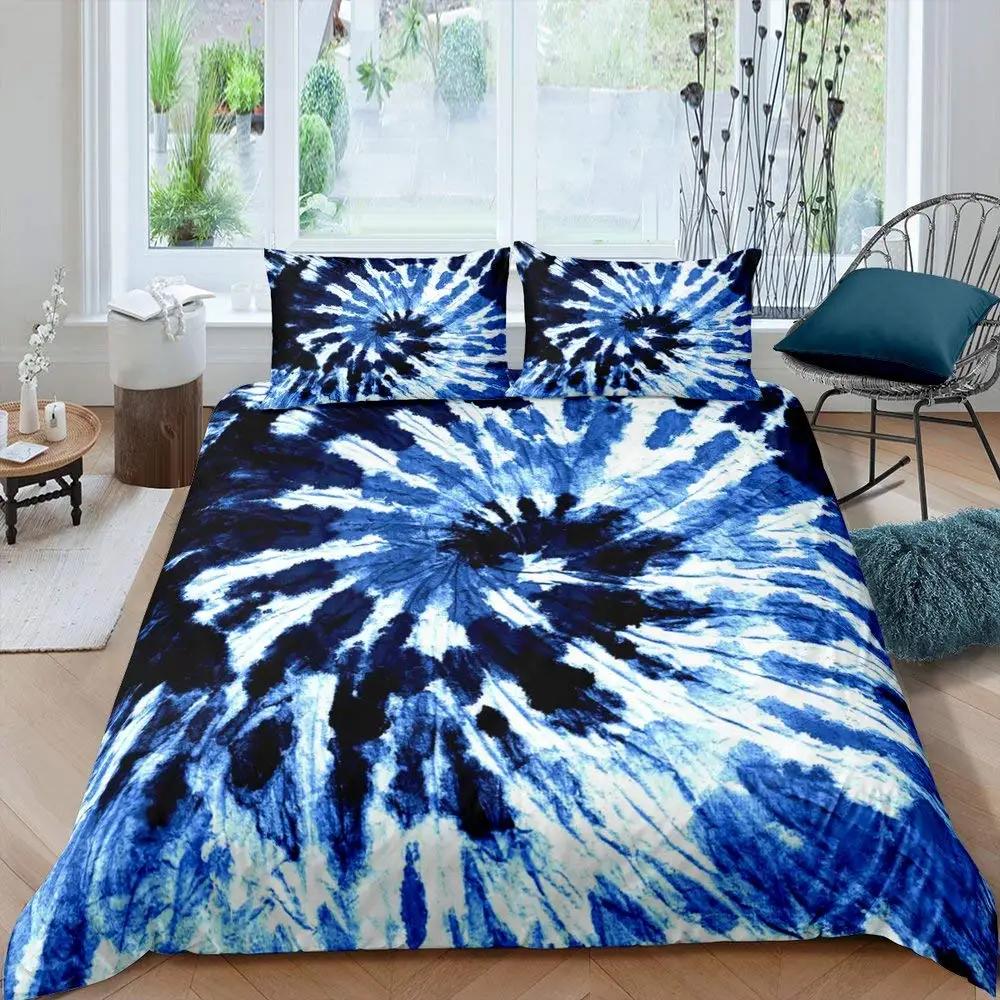 Tie Dye Duvet Cover Set Bohemian Hippie Spiral Bedding Sets Ethnic Boho Comforter Cover Set Swirl Tie Dye Pattern Quilt Covers