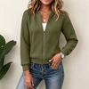 Women's Knitted Zip Front Cardigan Long Sleeve Color Casual Jacket