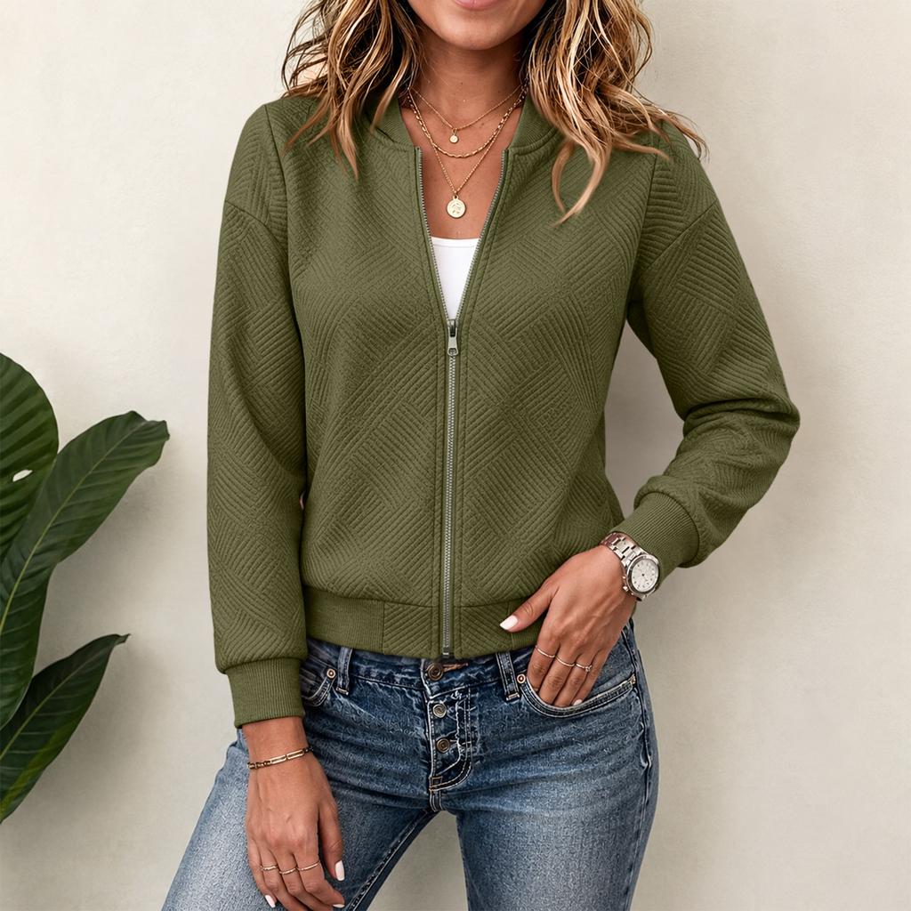 Women's Knitted Zip Front Cardigan Long Sleeve Color Casual Jacket