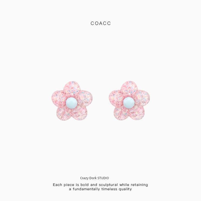 

Coacc Small Flower Ear Studs Cute Resin Summer Sequins Pink Sequin flower stud earrings