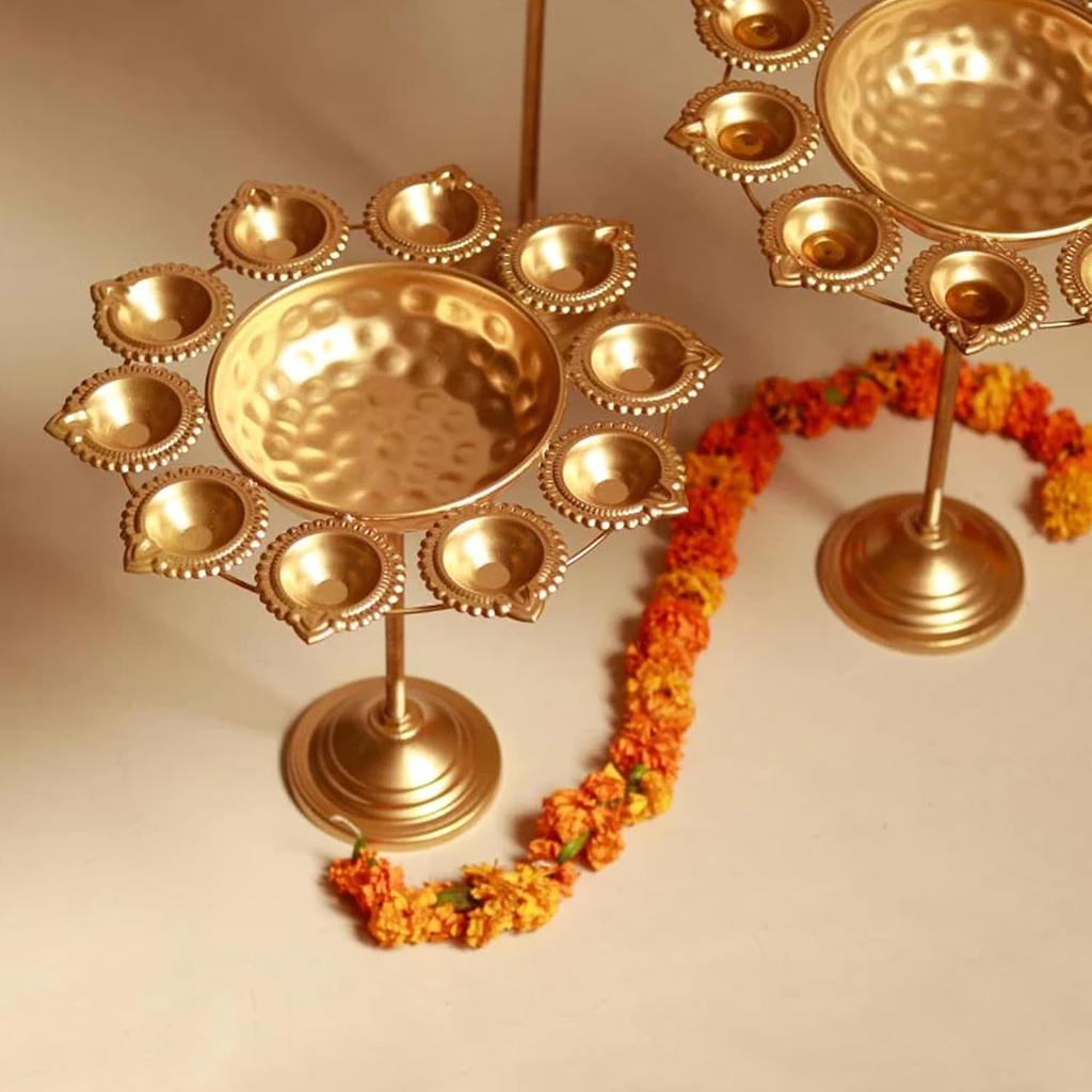 Metal Candle Urli with Stand Decorative Traditional Lotus Urli Tealight Holder for Home Decoration | Pooja | Event | Fastivals | Set of 3