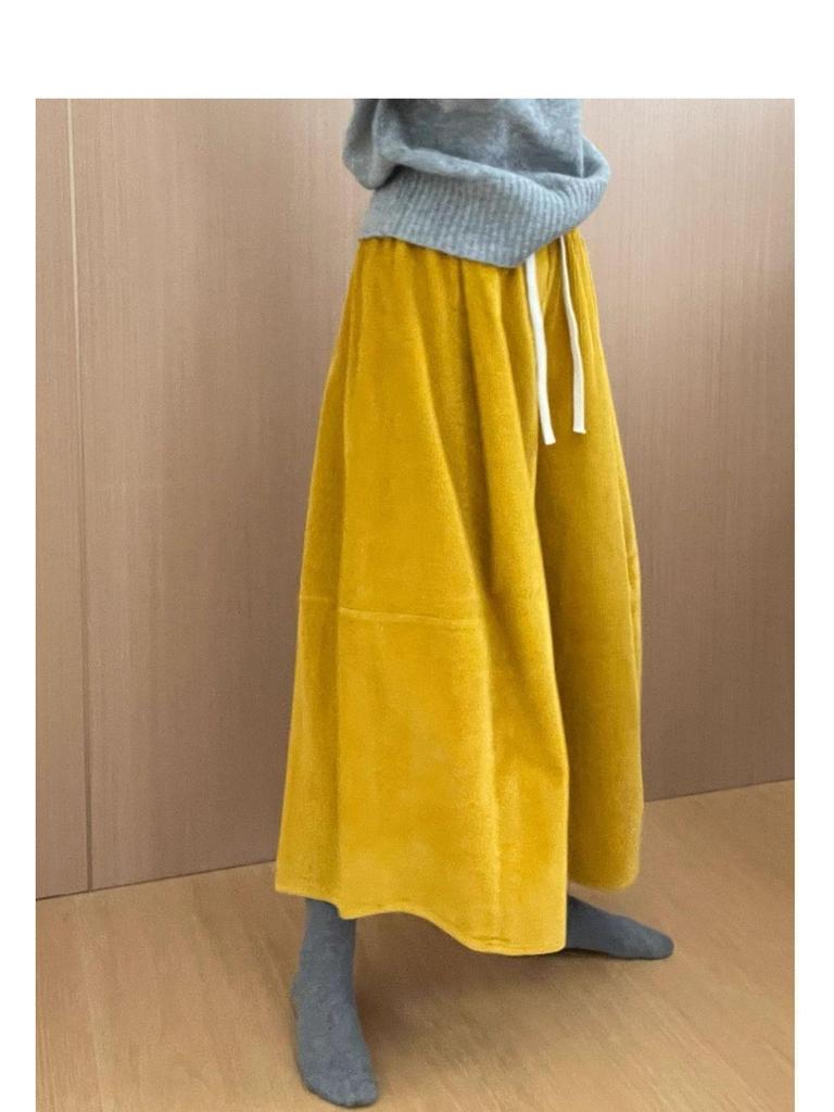 Korean Style Slimming Wide-Leg Corduroy Wool Pants for Women
