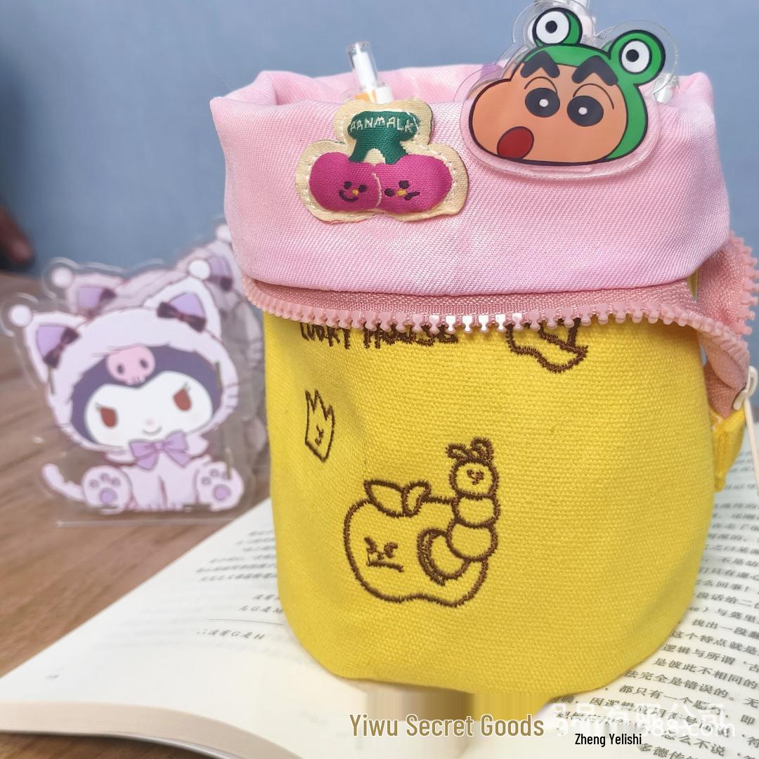 Japanese Vertical Flip Large Capacity Cute Embroidery Pencil Case for Students