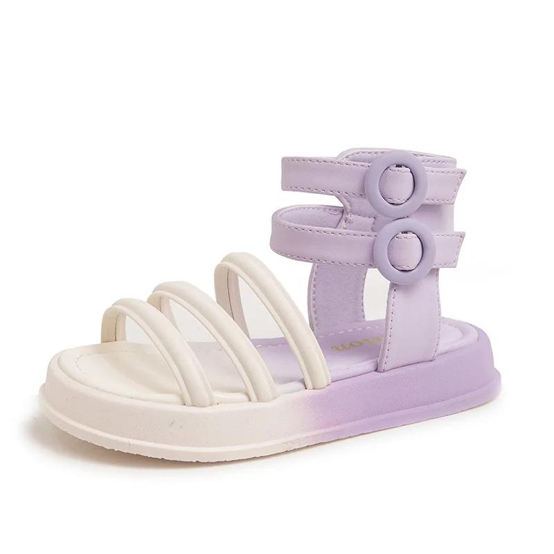 

Детские сандалии принцессы 2024 года, новые милые гладиаторские римские туфли градиентного цвета для девочек, универсальная модная пляжная обувь для отпуска 27 фиолетовый