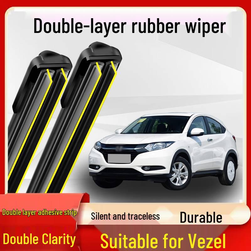 Boneless Silent Vezel Wiper Blades, Double Layer Rubber for Front & Rear Windows (2015-2019 Models)