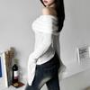 Fashion New Solid Slim Fit Off Shoulder T-shirt Women Sexy Backless Flare Long Sleeve Tshirts Woman Street Y2K Elegant Casual Lady Tee Shirt 24574