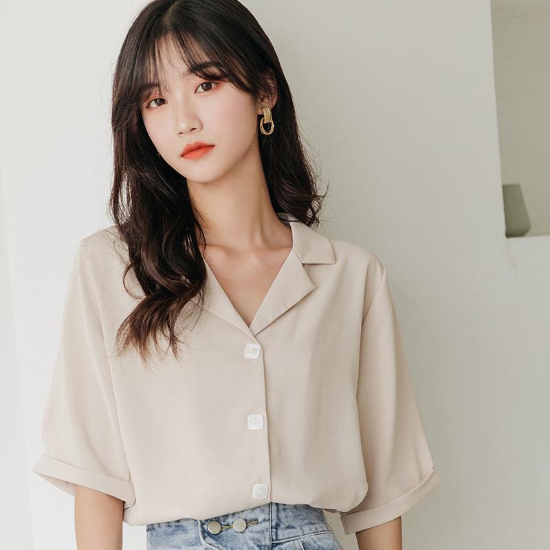 Suit V-neck Chiffon White Shirt Female Short-sleeved Summer Loose Professional Temperament Design Sense Five-minute Sleeve Shirt