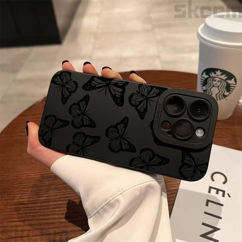Black Butterfly Pattern Phone Case For iPhone 16 15 14 13 12 11 Pro Max Mini 7 8 Plus XS XR X Shockproof Silicone Soft Cover