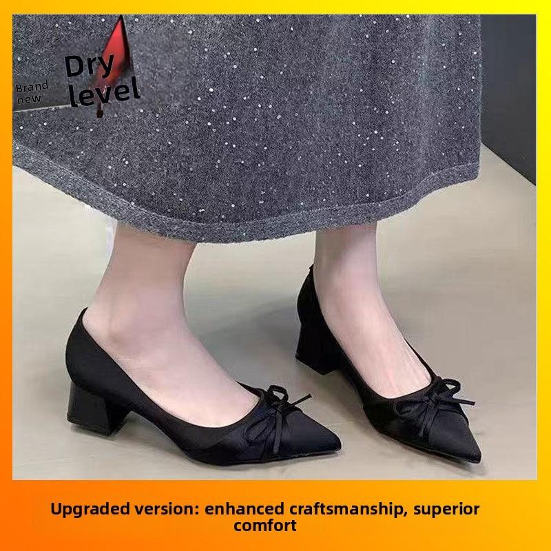 Butterfly Knot Flat Shoes For Women Spring Pu Slipon Low Heel Pointed Toe