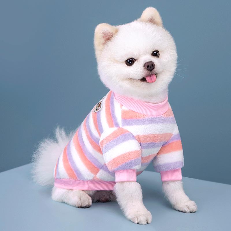 Rainbow Striped Fleece Jacket for Pets - Autumn and Winter Warmth for Cats and Small Dogs