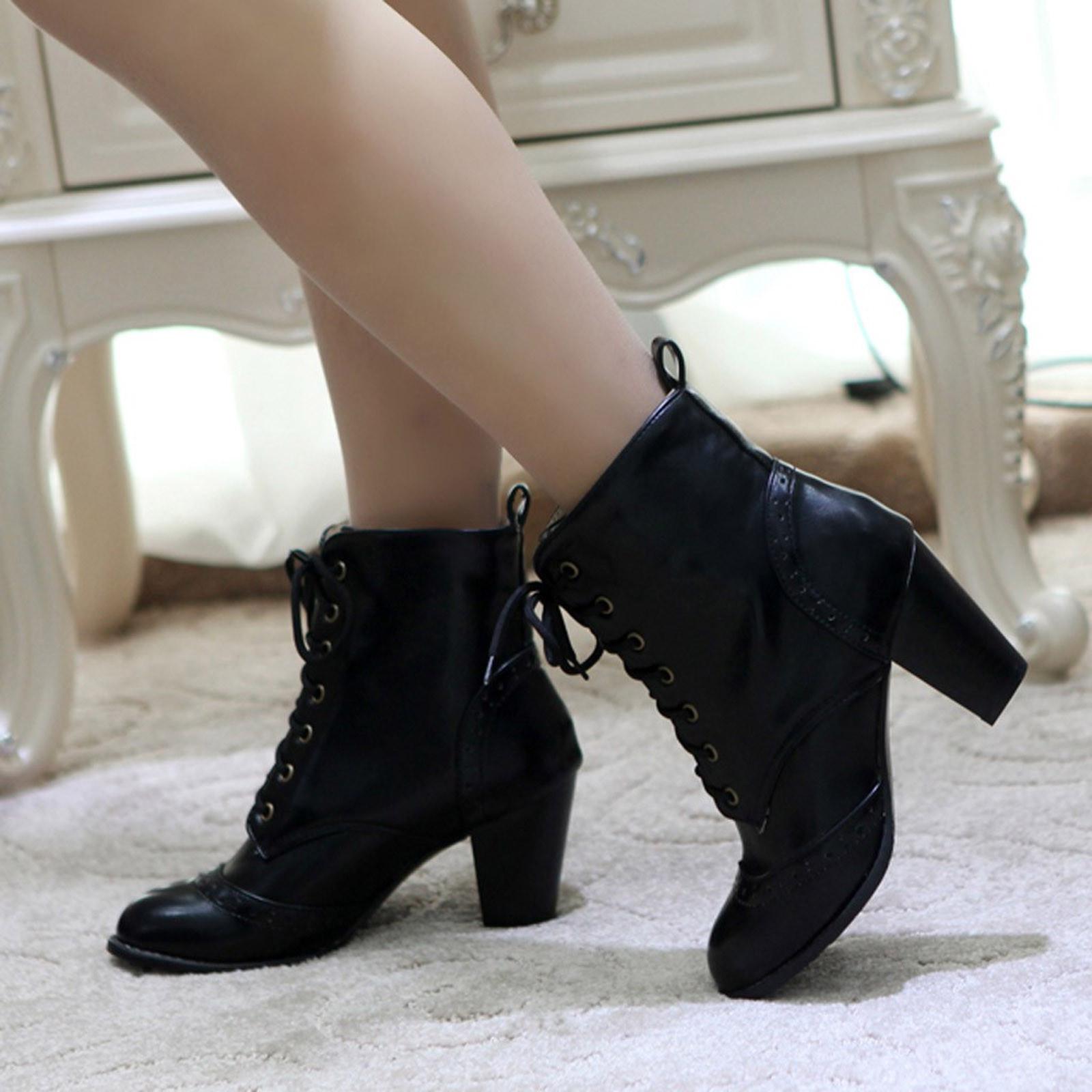 

Женские модные ботинки на шнуровке, повседневные одинарные ботинки большого размера на толстом каблуке 43 чёрный