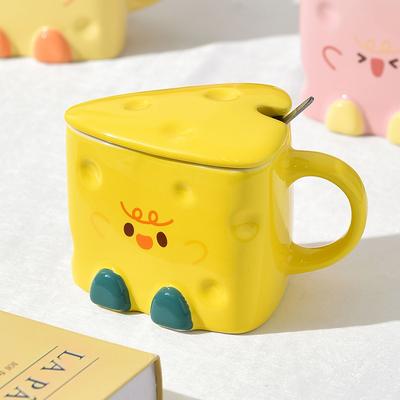 Tazza con Formaggio per Ragazze Tazza di Alto Valore con Coperchio e Cucchiaino Ceramica Carina Regalo di Compleanno Tazza da Acqua Creativa