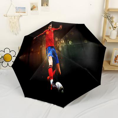 Soccer Player Action Outdoor Automatic Umbrella Compact 8-Rib Design Sturdy Construction Durable Everyday Carry Umbrella Fashionable Accessory