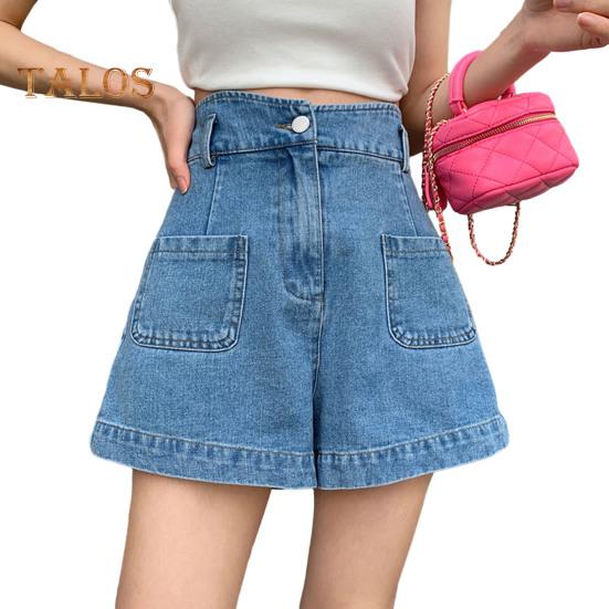 

Женские джинсовые шорты с высокой талией, эластичные свободные джинсовые шорты, повседневные широкие летние шорты с карманами XXL синий