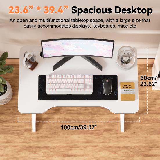 40 Inch Gaming Desk, Ergonomic Computer Desk with Large Carbon Fiber Desktop, Gamer Workstation PC Table for Home,