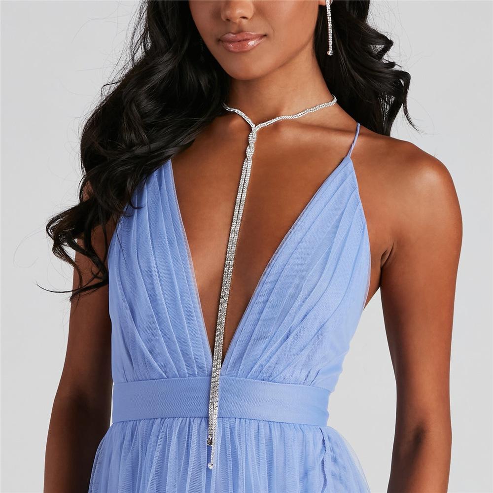 

Full Diamond Long Fringed Necklace, Nightclub Party Shiny Sexy Breast Chain, European And American Rhinestone Accessories Necklace