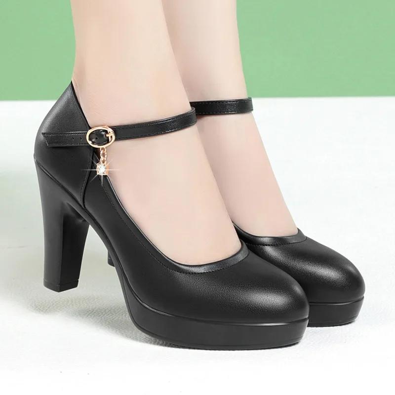 Platform Pumps Soft Leather Elegant Women's Shoes Model Walking Shoes Women Thick Soled Career Work High Heels Round toe Shoes