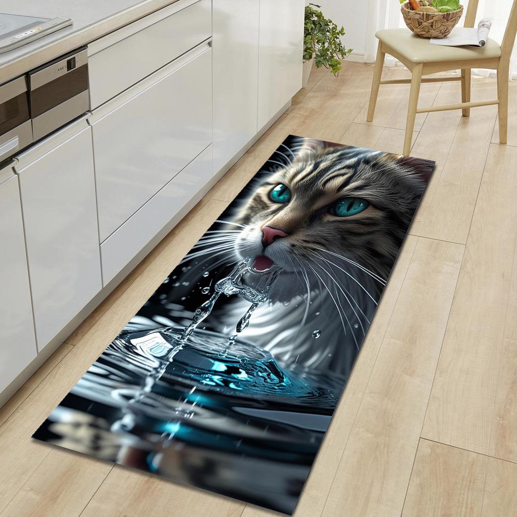 1Pcs Cute Cat Pattern Floor Mat Modern Kitchen Polyester Rug Non-Slip Colorful Indoor Carpet, For Home Bathroom Bedroom Living Room Decor