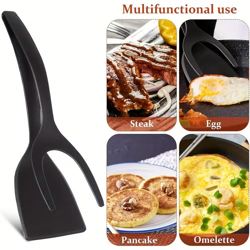Spatule Pince Multifonction Antiadhésive 2-en-1 Spatule en Silicone Pince à Saisir et Retourner Résistante à la Chaleur Cuisine Maison Cuisson Steak Crêpe Œuf Spatule Pince