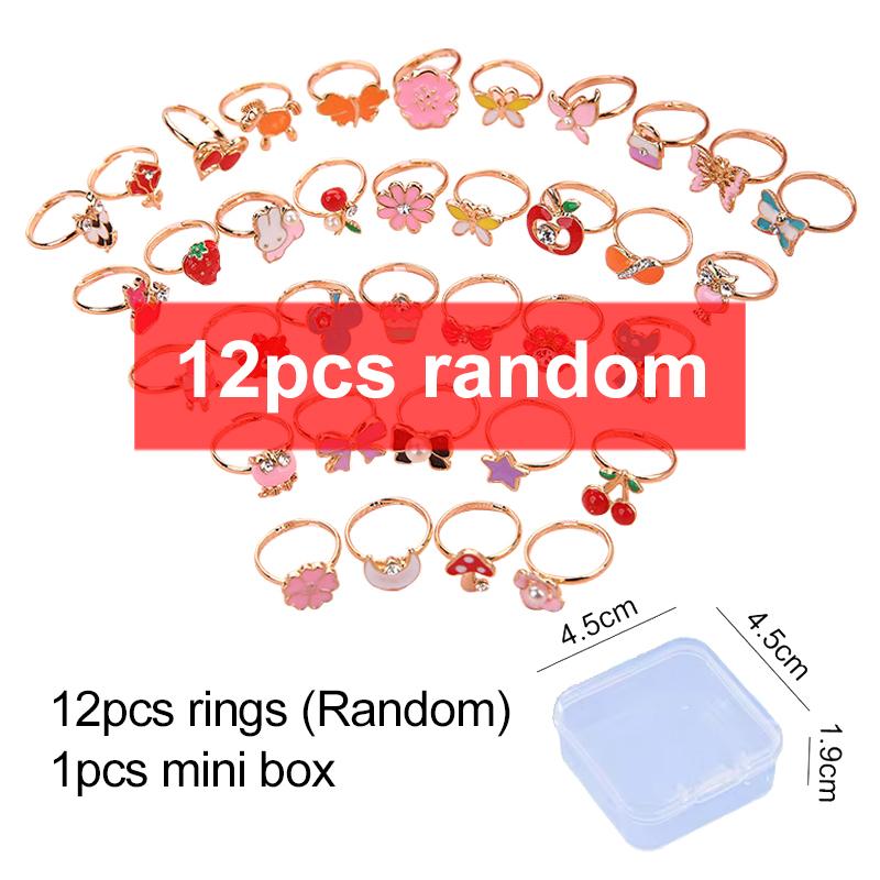 6/12Pcs Cute Cartoon Kids Rings Kawaii Children Girls Flower Alloy Finger Rings Child Jewelry Birthday Gift Adjustable Rings