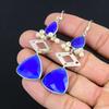 Blue Sapphire Gemstone 925 Silver Art Deco Drop Dangle Handmade Earrings Jewelry